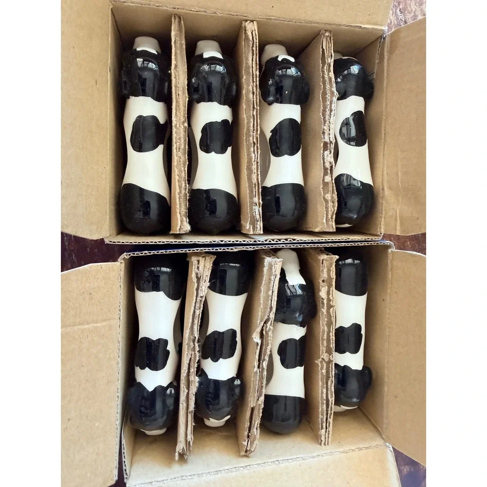 Boston Warehouse Cow Napkin Rings Set of 8 Ceramic Farmcore 1993 4in Black White